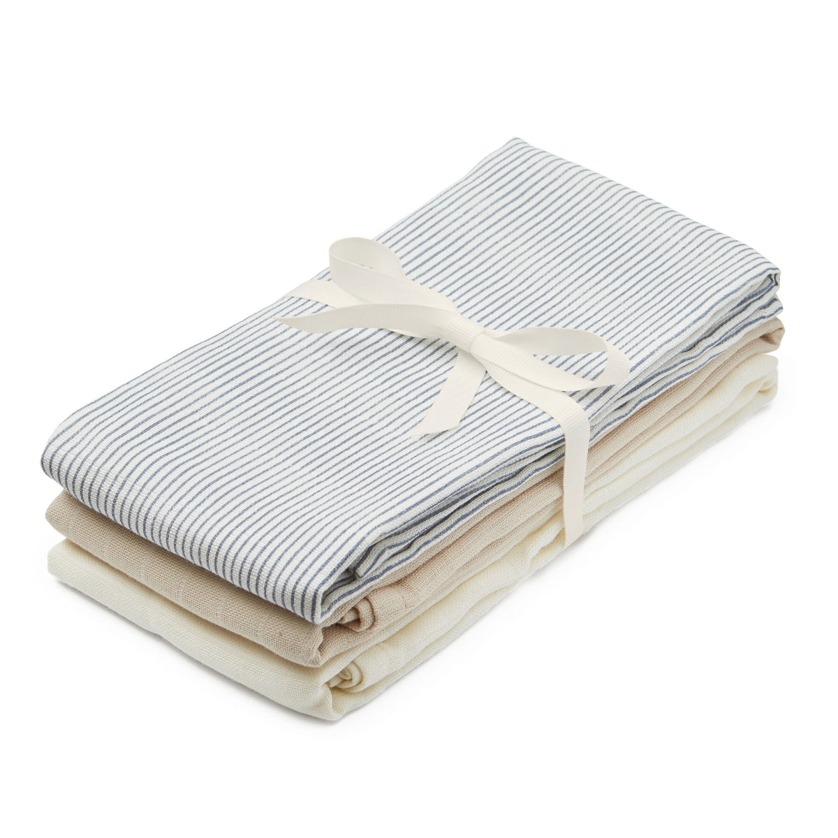 Cam Cam Copenhagen Muslino merliukai "Classic Stripes Blue, Praline, Creme White" 3vnt.