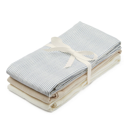 Cam Cam Copenhagen Muslino merliukai "Classic Stripes Blue, Praline, Creme White" 3vnt.