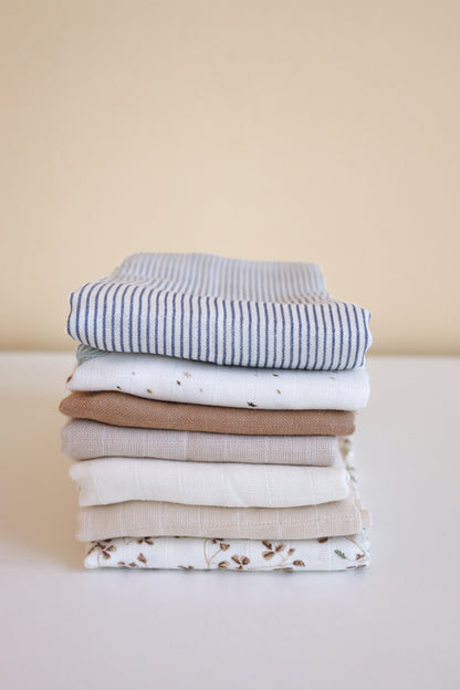 Cam Cam Copenhagen Muslino merliukai "Classic Stripes Blue, Praline, Creme White" 3vnt.