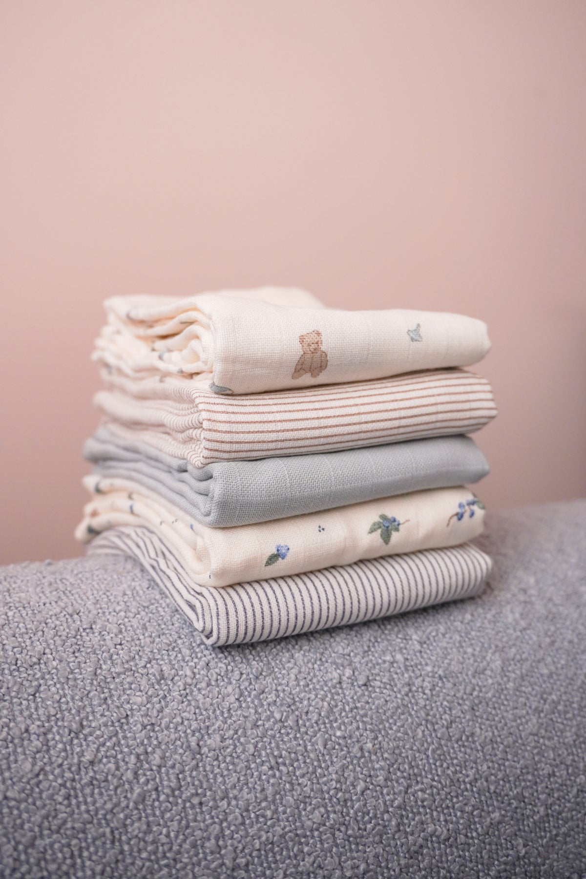 Cam Cam Copenhagen Muslino merliukai "Classic Stripes Blue, Praline, Creme White" 3vnt.